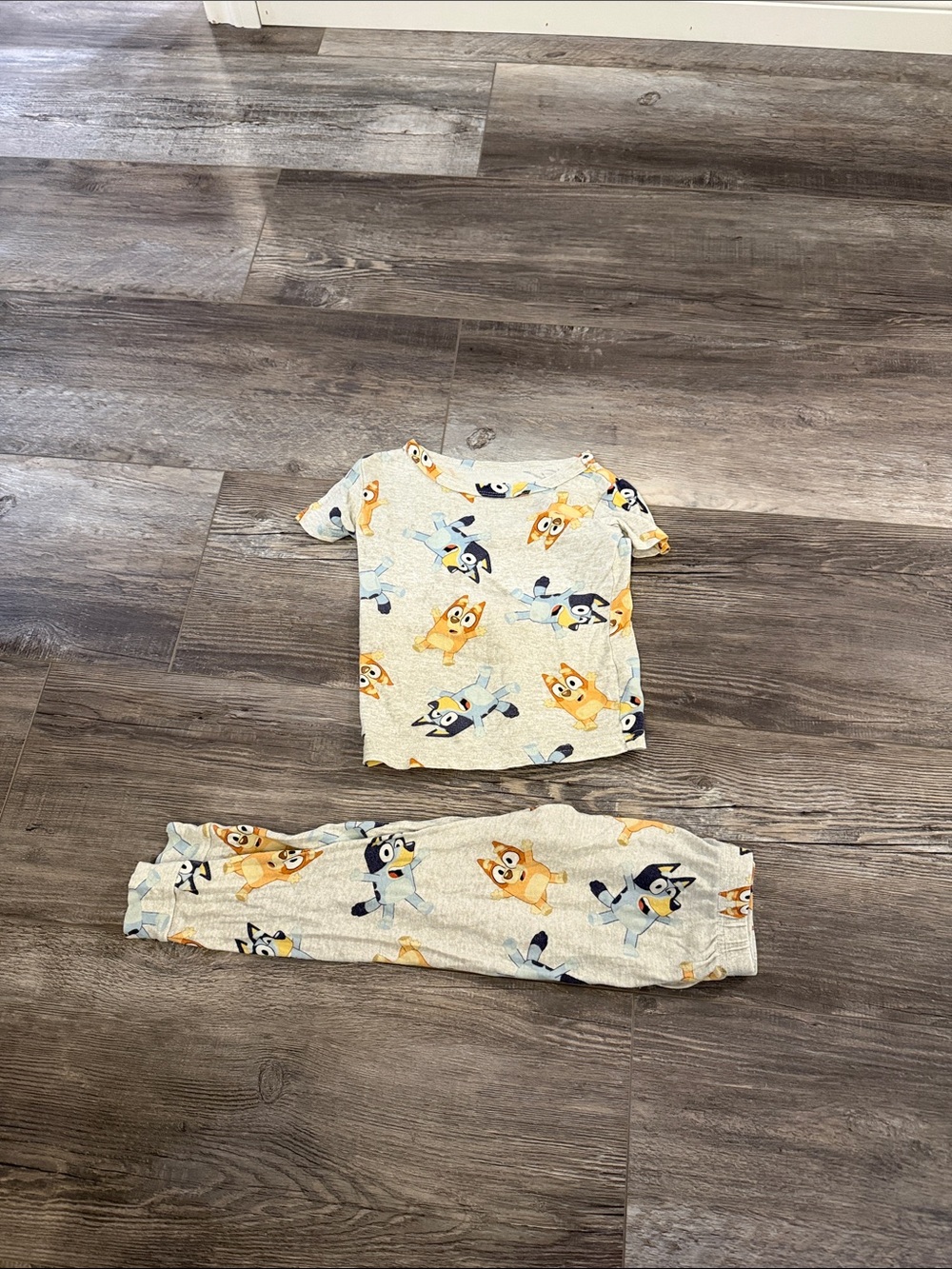 Bluey Kids Grey Character Print Pajama Set - Short Sleeve Top & Pants